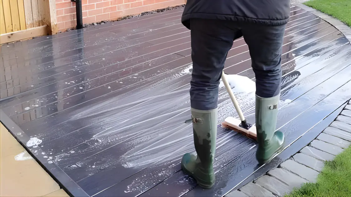 Scrubbing stubborn stains black composite deck cleaning removal guide