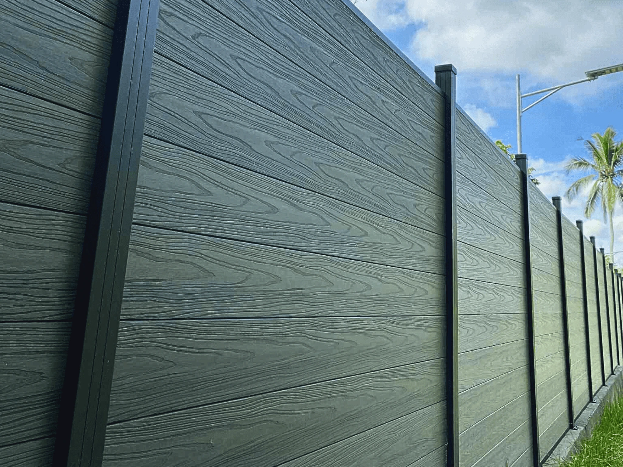 Anthracite WPC fence installation outdoor composite