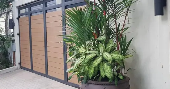 Minimalist sliding gate wood design WPC composite