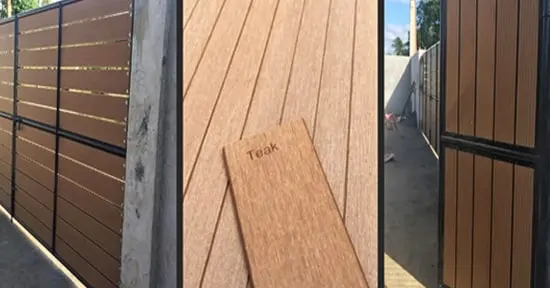 Natural teak finish composite gate sample WPC design